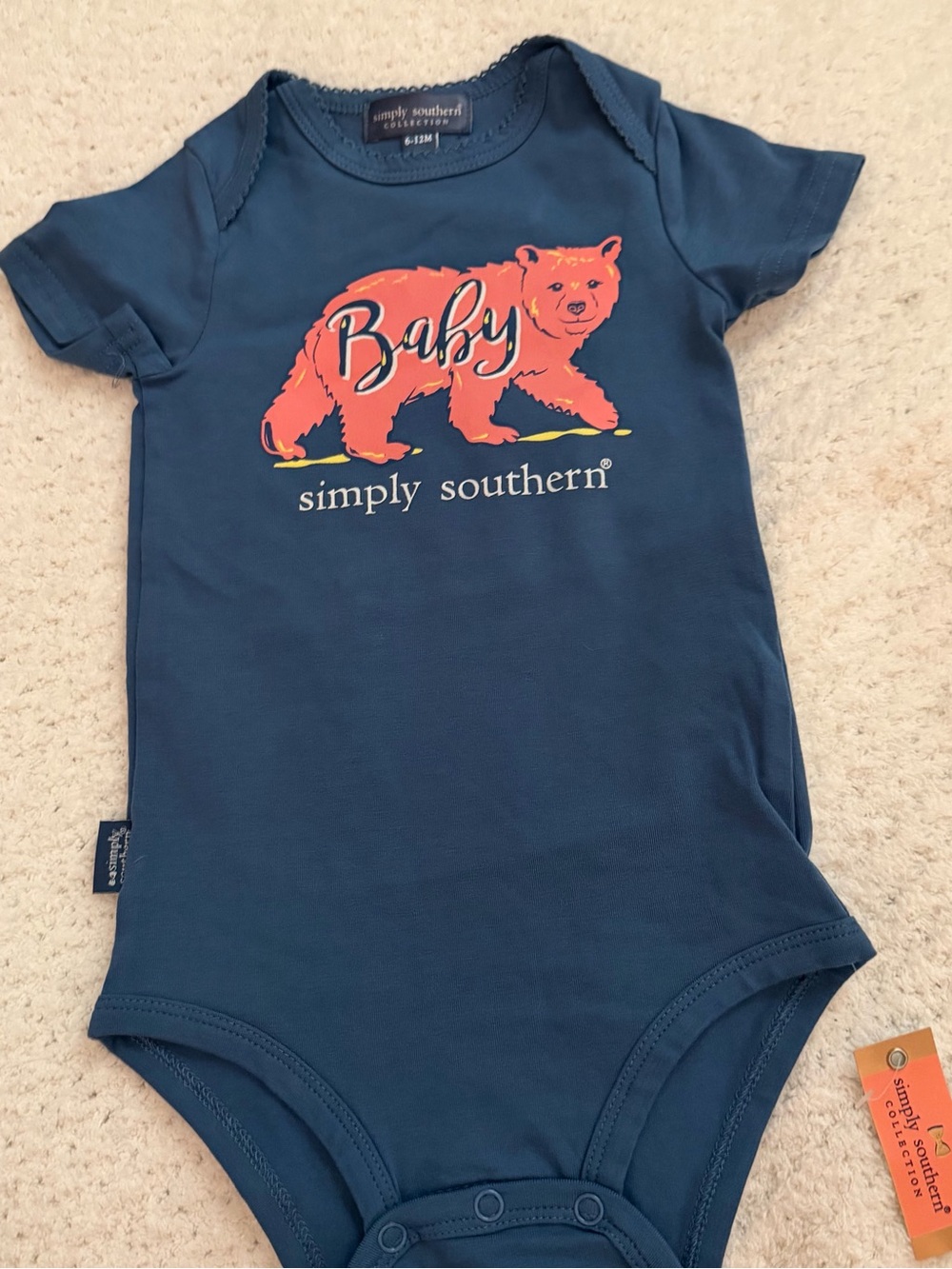 Simply Southern Navy Baby Bodysuit with Bear graphic size 6-12 mo